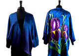 Silk Charmeuse One of a Kind Kimono Jacket with Free Hand Drawn Irises - COMMISSIONS AVAILABLE!