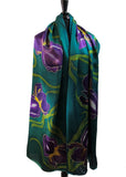 22x90 Original, One of a Kind Hand Painted Iris Shawl