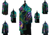 22x90 Original, One of a Kind Hand Painted Iris Shawl