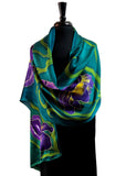 22x90 Original, One of a Kind Hand Painted Iris Shawl