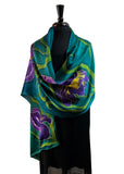 22x90 Original, One of a Kind Hand Painted Iris Shawl