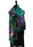 22x90 Original, One of a Kind Hand Painted Iris Shawl