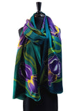 22x90 Original, One of a Kind Hand Painted Iris Shawl