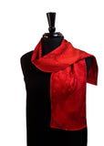 8x54 Hand Painted, One of a Kind Carmine Red Abstract Design Silk Charmeuse with Coral Undertones