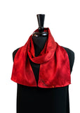 8x54 Hand Painted, One of a Kind Carmine Red Abstract Design Silk Charmeuse with Coral Undertones