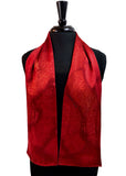 8x54 Hand Painted, One of a Kind Carmine Red Abstract Design Silk Charmeuse with Coral Undertones