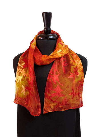 8x54 Devore Satin Hand Painted Silk Scarf with Fall Colors, Brilliant and Beautiful!