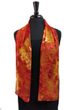 8x54 Devore Satin Hand Painted Silk Scarf with Fall Colors, Brilliant and Beautiful!