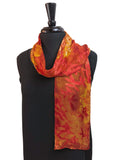 8x54 Devore Satin Hand Painted Silk Scarf with Fall Colors, Brilliant and Beautiful!