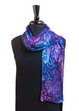 8x54 Turquoise, Magenta & Purple Hand Painted Abstract Devore Satin Silk Scarf