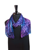 8x54 Turquoise, Magenta & Purple Hand Painted Abstract Devore Satin Silk Scarf