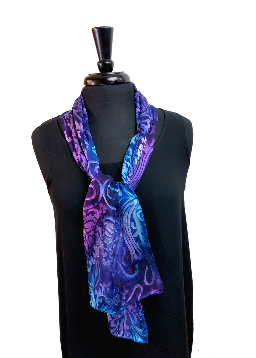 Purple Silk Scarf, Silk Scarf in purple and shops cyan, Violet silk scarf, purple scarf, Cyan Blue Scarf, hand painted silk charmeuse scarf