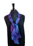 8x54 Turquoise, Magenta & Purple Hand Painted Abstract Devore Satin Silk Scarf