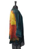 Silk Charmeuse One of a Kind Kimono Jacket with Free Hand Drawn Hibiscus
