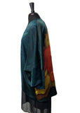 Silk Charmeuse One of a Kind Kimono Jacket with Free Hand Drawn Hibiscus