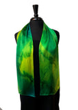 8x54 Silk Charmeuse Abstract Green & Yellow One of a Kind Hand Painted Unique Scarf