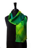 8x54 Silk Charmeuse Abstract Green & Yellow One of a Kind Hand Painted Unique Scarf