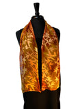 8x54 Devore Satin Hand Painted Silk Scarf with Rust and Gold, Brilliant and Beautiful!