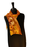 8x54 Devore Satin Hand Painted Silk Scarf with Rust and Gold, Brilliant and Beautiful!