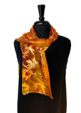 8x54 Devore Satin Hand Painted Silk Scarf with Rust and Gold, Brilliant and Beautiful!
