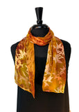 8x54 Devore Satin Hand Painted Silk Scarf with Rust and Gold, Brilliant and Beautiful!