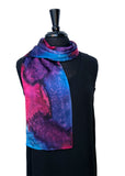 8" x 54" Silk Charmeuse Abstract Turquoise, Magenta, Purple & Lavender One of a Kind Hand Painted Unique Scarf