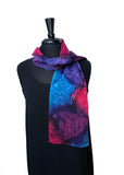 8" x 54" Silk Charmeuse Abstract Turquoise, Magenta, Purple & Lavender One of a Kind Hand Painted Unique Scarf