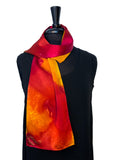 8" x 54" Silk Charmeuse Magenta, Gold, Yellow and Tangerine, the colors of a Lily, a Hand Painted Silk Scarf