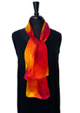 8" x 54" Silk Charmeuse Magenta, Gold, Yellow and Tangerine, the colors of a Lily, a Hand Painted Silk Scarf