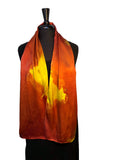 11 x 60 Silk Charmeuse Abstract Gold & Tangerine Silk Scarf