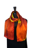 11 x 60 Silk Charmeuse Abstract Gold & Tangerine Silk Scarf