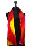 11 x 60 Hand Painted Abstract Gold, Magenta & Tangerine Silk Charmeuse Scarf