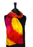11 x 60 Hand Painted Abstract Gold, Magenta & Tangerine Silk Charmeuse Scarf