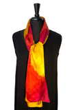 11 x 60 Hand Painted Abstract Gold, Magenta & Tangerine Silk Charmeuse Scarf