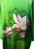 Original Hand Painted Kimono Silk Jacket with Freehand Drawn Magnolia Flowers, One Size Fits Most