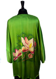 Original Hand Painted Kimono Silk Jacket with Freehand Drawn Magnolia Flowers, One Size Fits Most