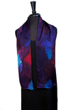 8" x 54" Silk Charmeuse Abstract Turquoise Blues, Magenta & Purple Elegant One of a Kind Hand Painted Unique Scarf