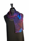 8" x 54" Silk Charmeuse Abstract Turquoise Blues, Magenta & Purple Elegant One of a Kind Hand Painted Unique Scarf
