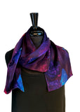 8" x 54" Silk Charmeuse Abstract Turquoise Blues, Magenta & Purple Elegant One of a Kind Hand Painted Unique Scarf