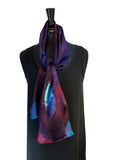 8" x 54" Silk Charmeuse Abstract Turquoise Blues, Magenta & Purple Elegant One of a Kind Hand Painted Unique Scarf
