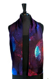 8" x 54" Silk Charmeuse Abstract Turquoise Blues, Magenta & Purple Elegant One of a Kind Hand Painted Unique Scarf