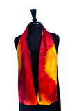 8 x 54 Hand Painted Abstract Gold, Magenta & Tangerine Silk Charmeuse Scarf