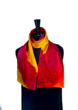 8 x 54 Hand Painted Abstract Gold, Magenta & Tangerine Silk Charmeuse Scarf