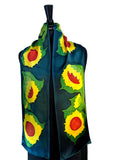 8 x 54 Hand Painted Marliana Sunflower Silk Charmeuse Scarf