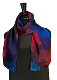 8" x 54" Silk Charmeuse Abstract Turquoise, Magenta, Purple & Lavender One of a Kind Hand Painted Unique Elegant Scarf