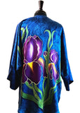 Silk Charmeuse One of a Kind Kimono Jacket with Free Hand Drawn Irises - COMMISSIONS AVAILABLE!