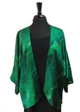 Hand Painted & Hand Constructed Beautiful Emerald Silk Kimono Jacket