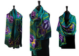 22x90 Original, One of a Kind Hand Painted Iris Shawl