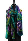 22x90 Original, One of a Kind Hand Painted Iris Shawl