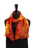 8x54 Devore Satin Hand Painted Silk Scarf with Fall Colors, Brilliant and Beautiful!